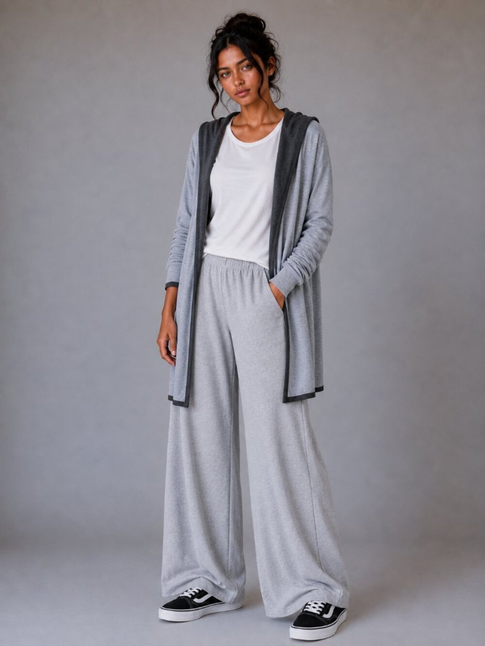 Wool Blend BNCI Blanc Noir Hooded Open Front Cardigan W/S Grey Longline LN/ NWOT